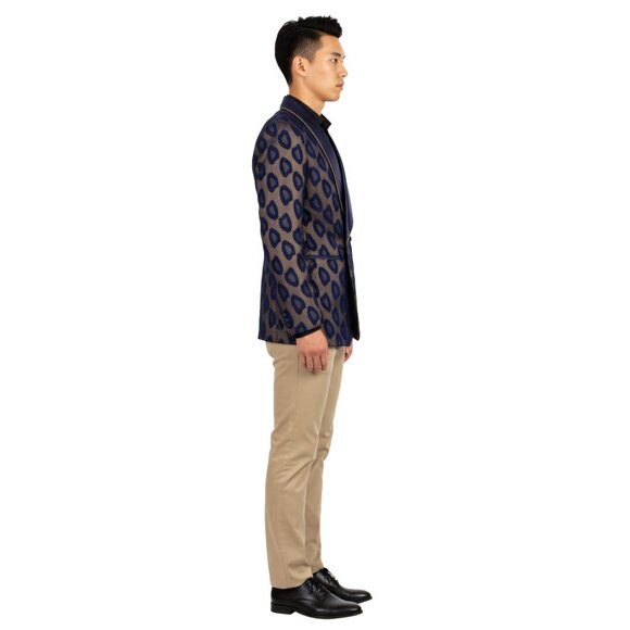 Empire™ Men's Hybrid-Fit Shawl Lapel Blazer – Purple & Gold Floral Pattern – NWT - Picture 2 of 7